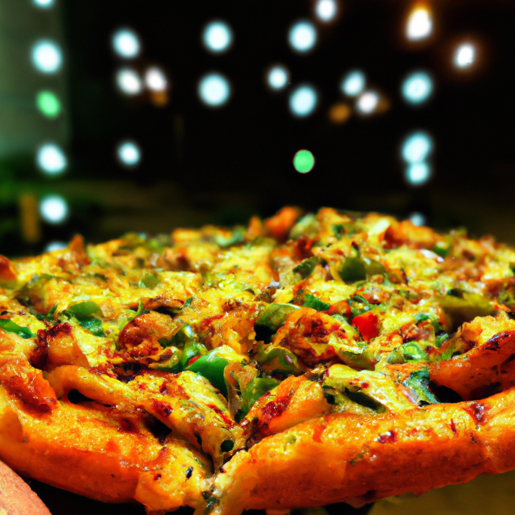 Close-up cheese pull from a hot pizza slice with basil